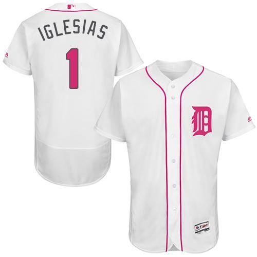 Tigers #1 Jose Iglesias White Flexbase Authentic Collection 2016 Mother's Day Stitched MLB Jersey Tigers #1 Jose Iglesias White Flexbase Authentic Collection 2016 Mother's Day Stitched MLB Jersey