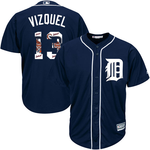 Tigers #13 Omar Vizquel Navy Blue Team Logo Fashion Stitched MLB Jersey Tigers #13 Omar Vizquel Navy Blue Team Logo Fashion Stitched MLB Jersey