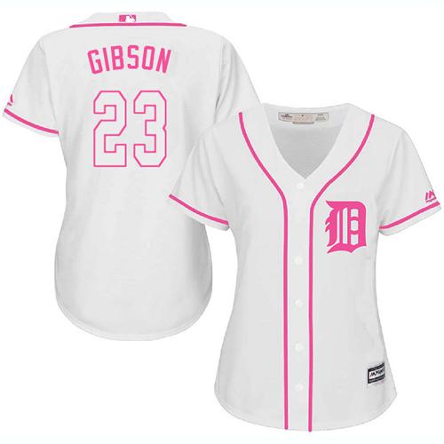 Tigers #23 Kirk Gibson White Pink Fashion Women's Stitched MLB Jersey