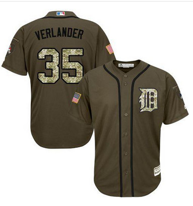 Tigers #35 Justin Verlander Green Salute to Service Stitched MLB Jersey