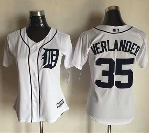 Tigers #35 Justin Verlander White Women's Fashion Stitched MLB Jersey