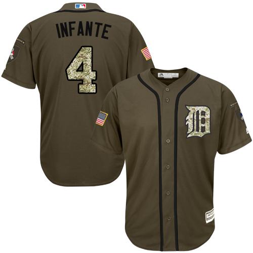 Tigers #4 Omar Infante Green Salute to Service Stitched MLB Jersey