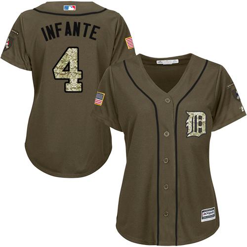Tigers #4 Omar Infante Green Salute to Service Women's Stitched MLB Jersey