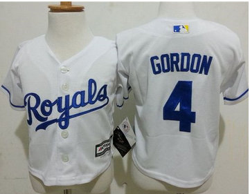 Toddler Kansas City Royals #4 Alex Gordon White Cool Base Stitched MLB Jersey