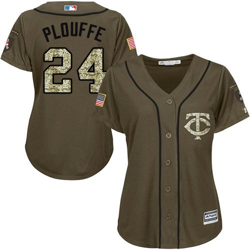 Twins #24 Trevor Plouffe Green Salute to Service Women's Stitched MLB Jersey Twins #24 Trevor Plouffe Green Salute to Service Women's Stitched MLB Jersey
