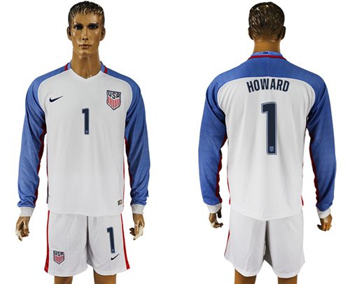 USA #1 Howard Home Long Sleeves Soccer Country Jersey USA #1 Howard Home Long Sleeves Soccer Country Jersey