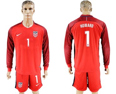 USA #1 Howard Home Long Sleeves Soccer Country Jersey