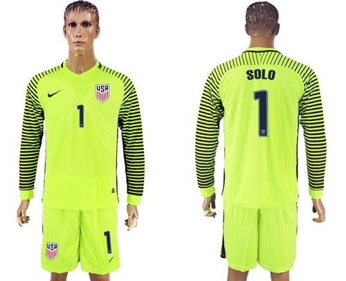 USA #1 Solo Green Long Sleeves Goalkeeper Soccer Country Jersey USA #1 Solo Green Long Sleeves Goalkeeper Soccer Country Jersey