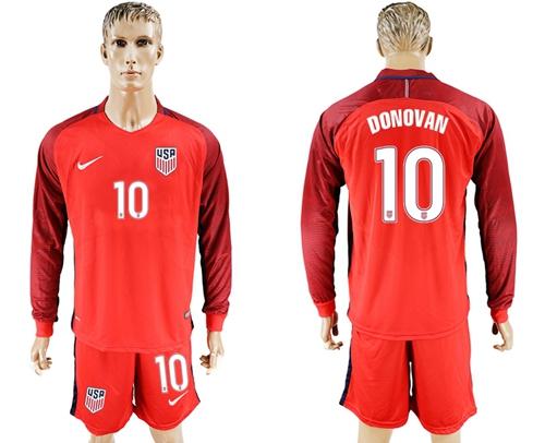 USA #10 Donovan Away Long Sleeves Soccer Country Jersey USA #10 Donovan Away Long Sleeves Soccer Country Jersey
