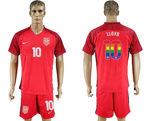 USA #10 LLOYD Red Rainbow Soccer Country Jersey USA #10 LLOYD Red Rainbow Soccer Country Jersey