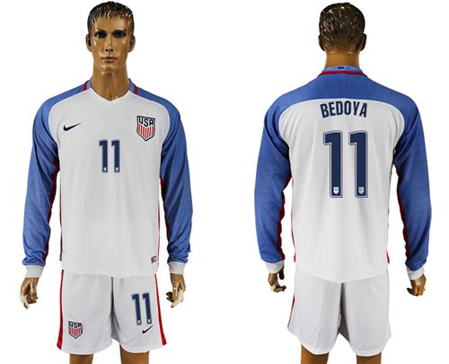 USA #11 Bedoya Home Long Sleeves Soccer Country Jersey USA #11 Bedoya Home Long Sleeves Soccer Country Jersey
