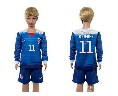 USA #11 Krieger Away Long Sleeves Kid Soccer Country Jersey