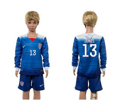 USA #13 Jones Away Long Sleeves Kid Soccer Country Jersey