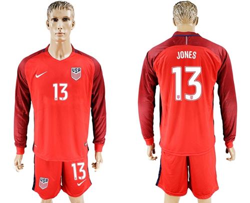 USA #13 Jones Away Long Sleeves Soccer Country Jersey USA #13 Jones Away Long Sleeves Soccer Country Jersey