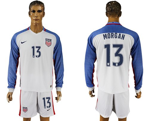 USA #13 Morgan Home Long Sleeves Soccer Country Jersey USA #13 Morgan Home Long Sleeves Soccer Country Jersey