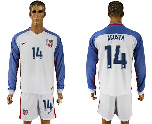 USA #14 Acosta Home Long Sleeves Soccer Country Jersey USA #14 Acosta Home Long Sleeves Soccer Country Jersey