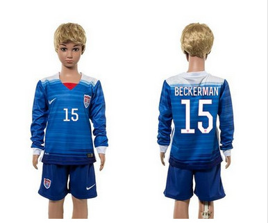 USA #15 Beckerman Away Long Sleeves Kid Soccer Country Jersey
