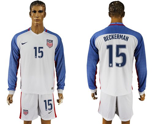 USA #15 Beckerman Home Long Sleeves Soccer Country Jersey USA #15 Beckerman Home Long Sleeves Soccer Country Jersey