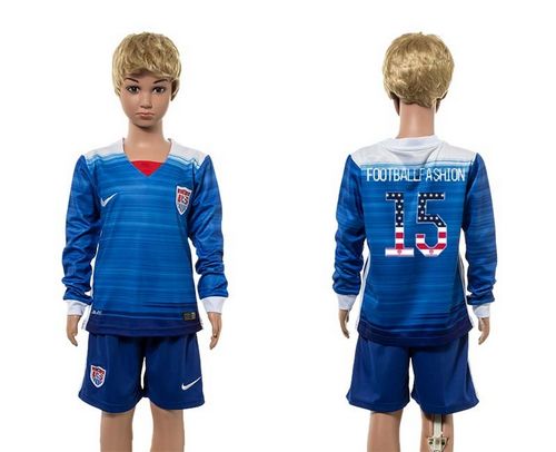 USA #15 Footballfashion Independence Day Away Long Sleeves Kid Soccer  Country Jersey