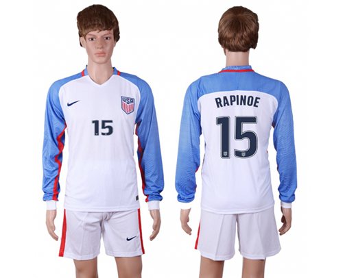 USA #15 Rapinoe Home Long Sleeves Soccer Country Jersey USA #15 Rapinoe Home Long Sleeves Soccer Country Jersey