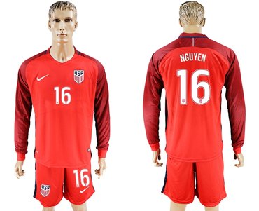 USA #16 Nguyen Home Long Sleeves Soccer Country Jersey USA #16 Nguyen Home Long Sleeves Soccer Country Jersey