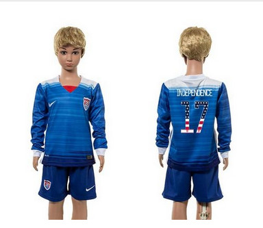 USA #17 Independence Independence Day Away Long Sleeves Kid Soccer Country Jersey USA #17 Independence Independence Day Away Long Sleeves Kid Soccer Country Jersey