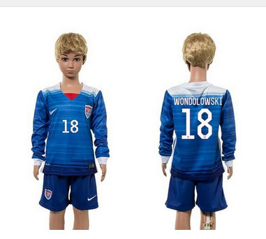 USA #18 Wondolowski Away Long Sleeves Kid Soccer Country Jersey