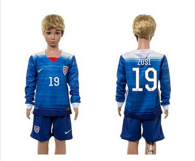 USA #19 Zusi Away Long Sleeves Kid Soccer Country Jersey