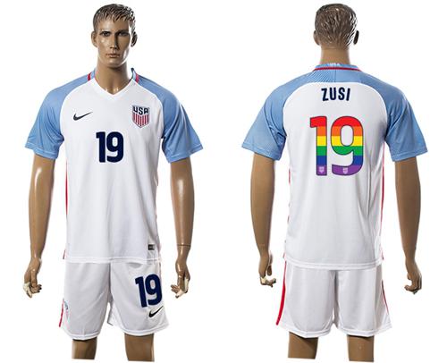 USA #19 Zusi White Rainbow Soccer Country Jersey USA #19 Zusi White Rainbow Soccer Country Jersey