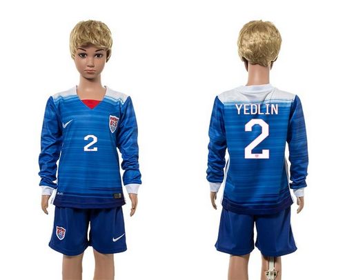 USA #2 Yedlin Away Long Sleeves Kid Soccer  Country Jersey