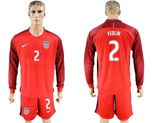 USA #2 Yedlin Away Long Sleeves Soccer Country Jersey USA #2 Yedlin Away Long Sleeves Soccer Country Jersey