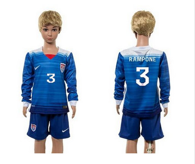 USA #3 Rampone Away Long Sleeves Kid Soccer Country Jersey
