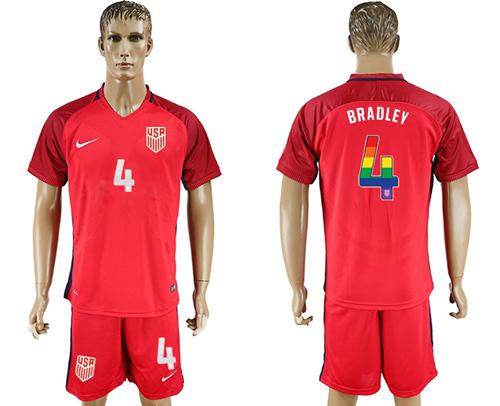 USA #4 Bradley Red Rainbow Soccer Country Jersey USA #4 Bradley Red Rainbow Soccer Country Jersey
