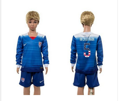 USA #5 Beckerman Independence Day Away Long Sleeves Kid Soccer Country Jersey