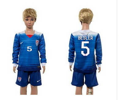 USA #5 Besler Away Long Sleeves Kid Soccer Country Jersey