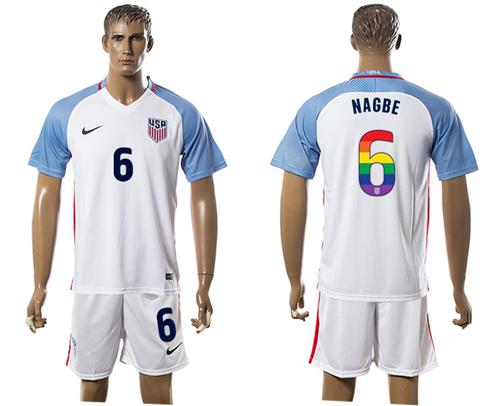 USA #6 Nagbe White Rainbow Soccer Country Jersey USA #6 Nagbe White Rainbow Soccer Country Jersey