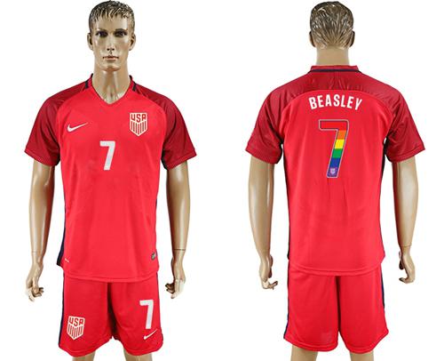 USA #7 Beasley Red Rainbow Soccer Country Jersey USA #7 Beasley Red Rainbow Soccer Country Jersey