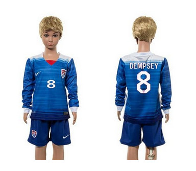 USA #8 Dempsey Away Long Sleeves Kid Soccer Country Jersey