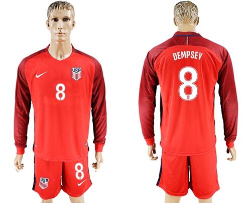 USA #8 Dempsey Away Long Sleeves Soccer Country Jersey USA #8 Dempsey Away Long Sleeves Soccer Country Jersey