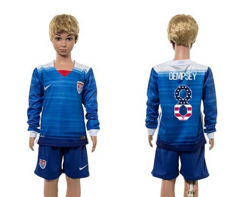 USA #8 Dempsey Independence Day Away Long Sleeves Kid Soccer  Country Jersey