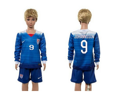 USA #9 Johannsson Away Long Sleeves Kid Soccer Country Jersey