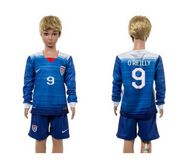 USA #9 O'Reilly Away Long Sleeves Kid Soccer Country Jersey