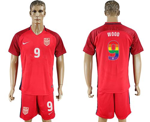 USA #9 Wood Red Rainbow Soccer Country Jersey USA #9 Wood Red Rainbow Soccer Country Jersey