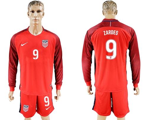USA #9 Zardes Away Long Sleeves Soccer Country Jersey USA #9 Zardes Away Long Sleeves Soccer Country Jersey