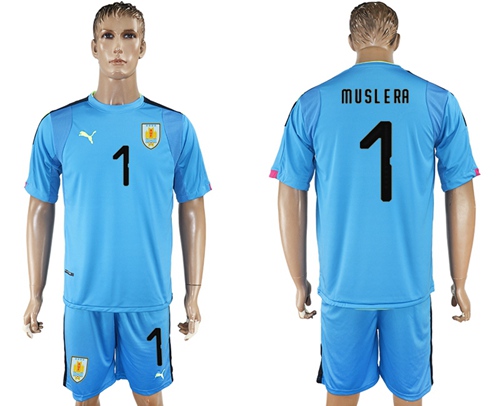 Uruguay #1 Muslera Blue Goalkeeper Soccer Country Jersey Uruguay #1 Muslera Blue Goalkeeper Soccer Country Jersey