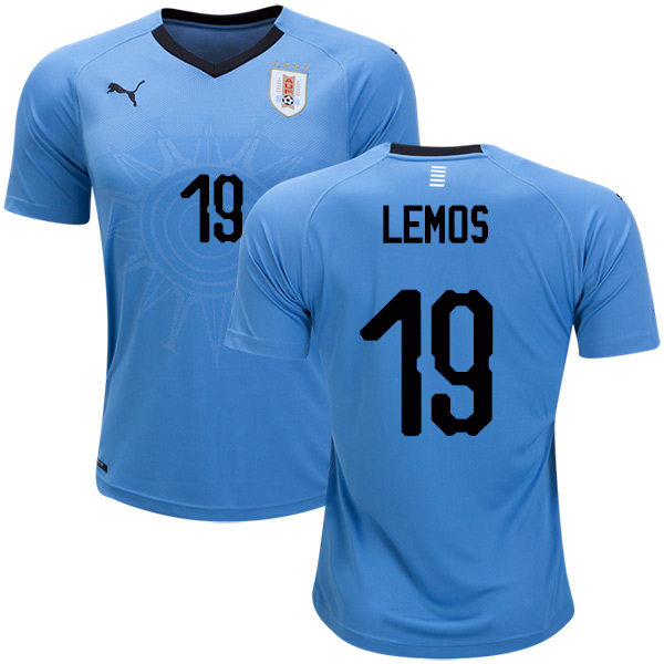 Uruguay #19 Lemos Home Soccer Country Jersey Uruguay #19 Lemos Home Soccer Country Jersey