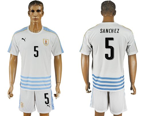 Uruguay #5 Sanchez Away Soccer Country Jersey Uruguay #5 Sanchez Away Soccer Country Jersey