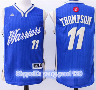 Warriors #11 Klay Thompson Blue 2015-2016 Christmas Day Stitched NBA Jersey