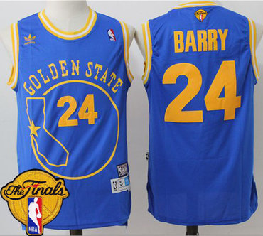 Warriors #24 Rick Barry Blue Throwback Golden State The Finals Patch Stitched NBA Jersey