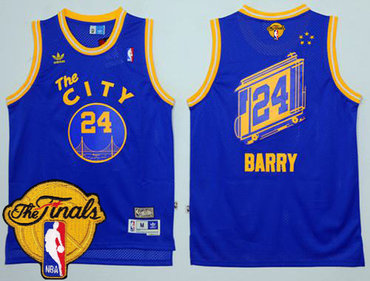 Warriors #24 Rick Barry Blue Throwback The City The Finals Patch Stitched NBA Jersey